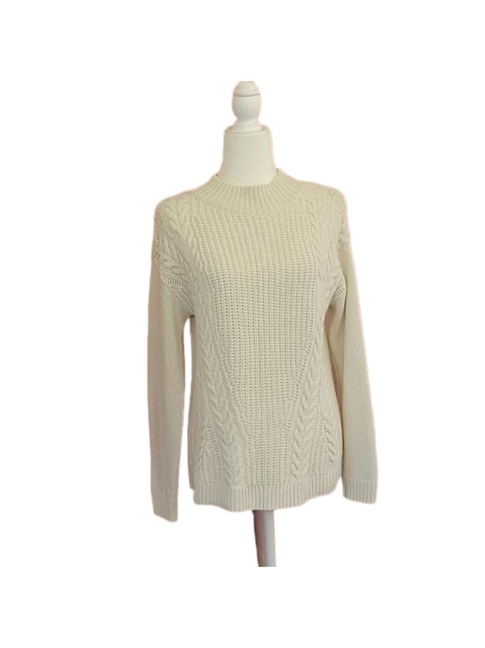 Simply Vera Vera Wang Ivory with Silver Cable Crewneck Knit Sweater Size Medium